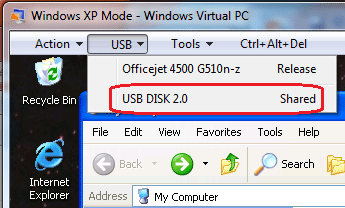 Windows XP Mode, USB Menu